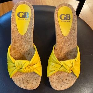 Gianni Bini Yellow Leather cork wedges